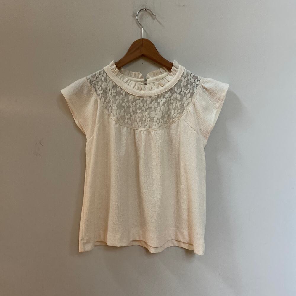 Madewell Lace Inset Superlight Ivory Jacquard Top Size XXS